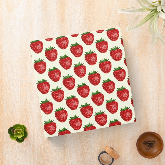Strawberry Pattern, Red Strawberries, Fruit, Leaf 3 Ring Binder (In Situ)