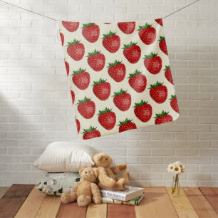 Strawberry Pattern, Red Strawberries, Fruit, Leaf Baby Blanket