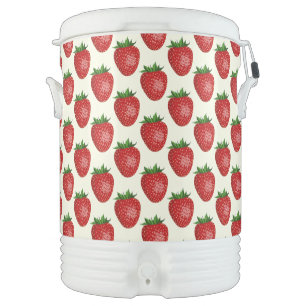 Strawberry Pattern, Red Strawberries, Fruit, Leaf Beverage Cooler