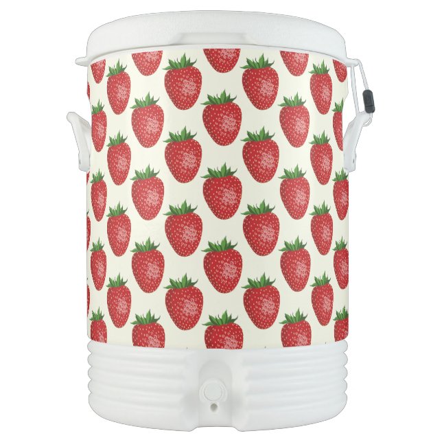 Strawberry Pattern, Red Strawberries, Fruit, Leaf Beverage Cooler (Front)
