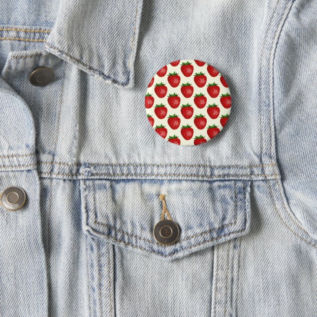 Strawberry Pattern, Red Strawberries, Fruit, Leaf Button (In Situ)