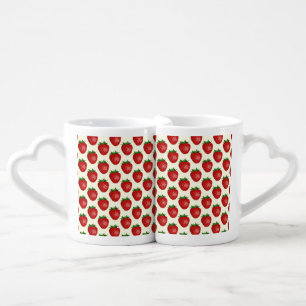 Strawberry Pattern, Red Strawberries, Fruit, Leaf Coffee Mug Set