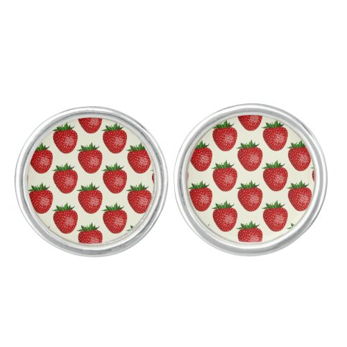 Strawberry Pattern Red Strawberries Fruit Leaf Cufflinks