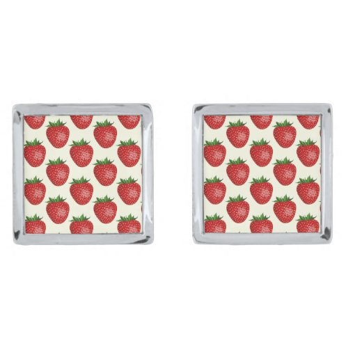 Strawberry Pattern Red Strawberries Fruit Leaf Cufflinks