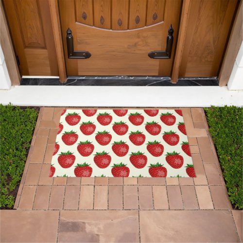 Strawberry Pattern Red Strawberries Fruit Leaf Doormat