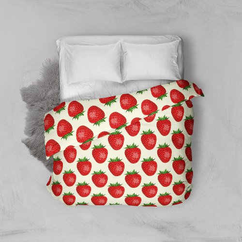 Strawberry Pattern Red Strawberries Fruit Leaf Duvet Cover