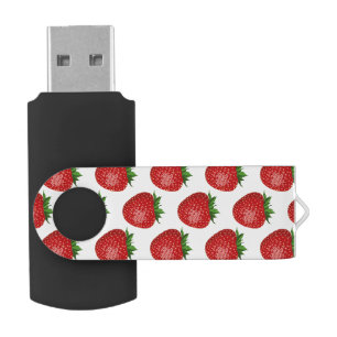 Strawberry Pattern, Red Strawberries, Fruit, Leaf Flash Drive