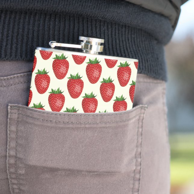 Strawberry Pattern, Red Strawberries, Fruit, Leaf Flask (In Situ)