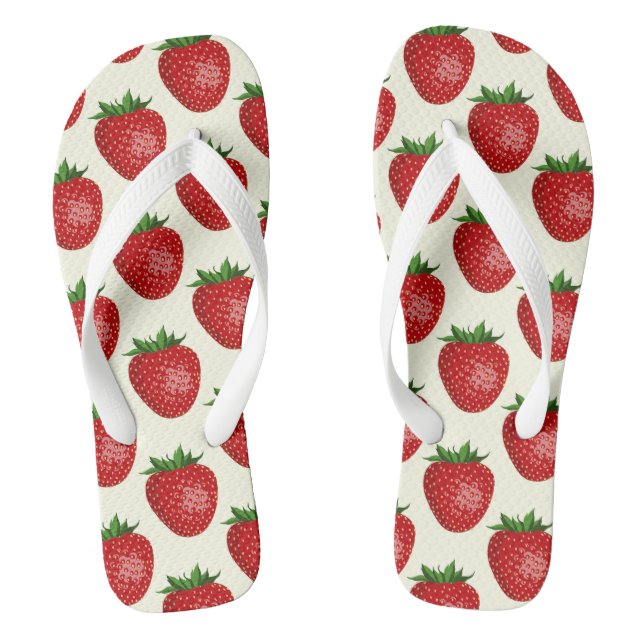 Strawberry Pattern, Red Strawberries, Fruit, Leaf Flip Flops (Footbed)