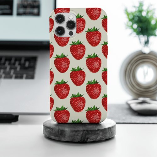 Strawberry Pattern Red Strawberries Fruit Leaf iPhone 15 Pro Max Case