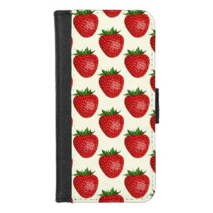 Strawberry Pattern, Red Strawberries, Fruit, Leaf iPhone 8/7 Wallet Case