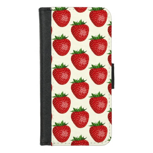 Strawberry Pattern Red Strawberries Fruit Leaf iPhone 87 Wallet Case