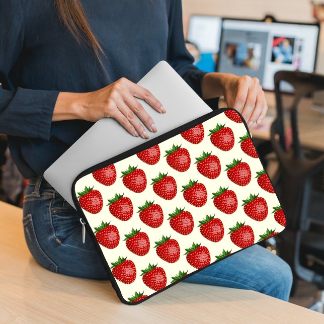 Strawberry Pattern, Red Strawberries, Fruit, Leaf Laptop Sleeve (Creator Uploaded)