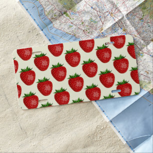 Strawberry Pattern, Red Strawberries, Fruit, Leaf License Plate