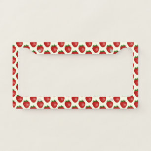 Strawberry Pattern, Red Strawberries, Fruit, Leaf License Plate Frame