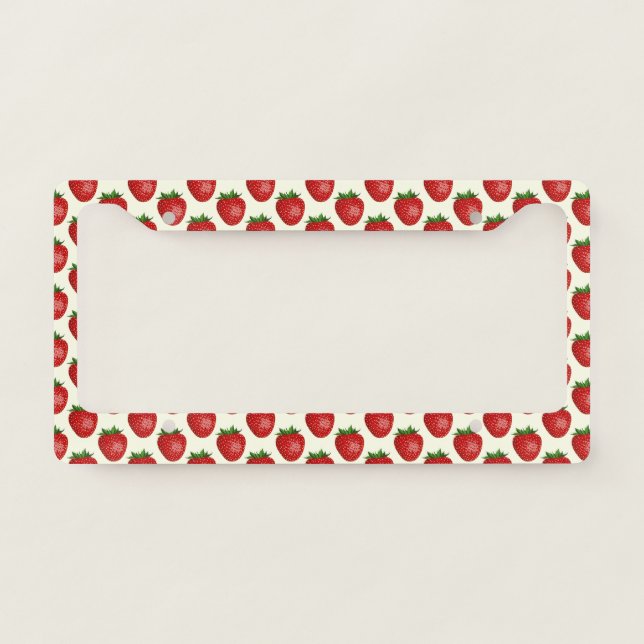 Strawberry Pattern, Red Strawberries, Fruit, Leaf License Plate Frame (Front)