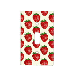 Strawberry Pattern, Red Strawberries, Fruit, Leaf Light Switch Cover