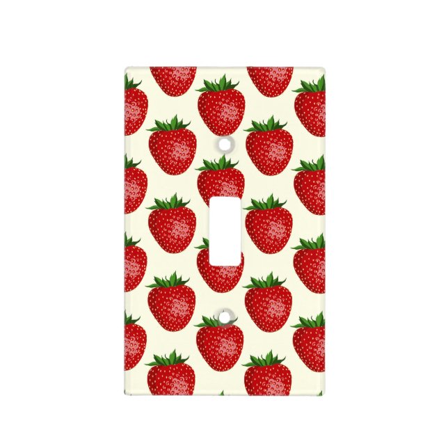 Strawberry Pattern, Red Strawberries, Fruit, Leaf Light Switch Cover (Front)