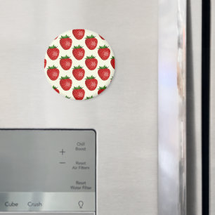 Strawberry Pattern, Red Strawberries, Fruit, Leaf Magnet