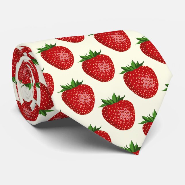 Strawberry Pattern, Red Strawberries, Fruit, Leaf Neck Tie (Rolled)