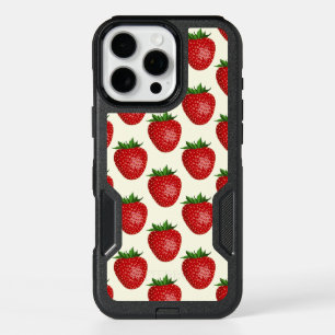 Strawberry Pattern, Red Strawberries, Fruit, Leaf iPhone 16 Pro Max Case