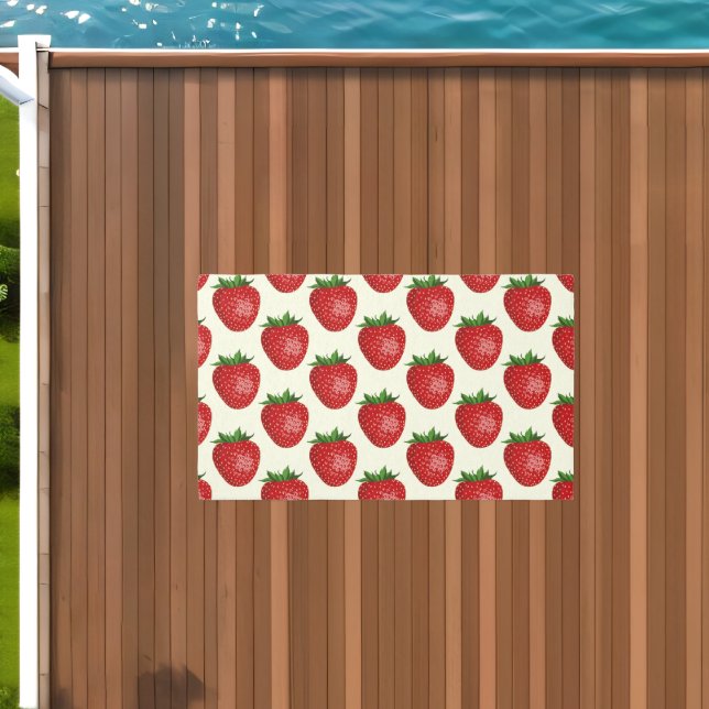 Strawberry Pattern, Red Strawberries, Fruit, Leaf Outdoor Rug (Insitu (Outdoor 1))