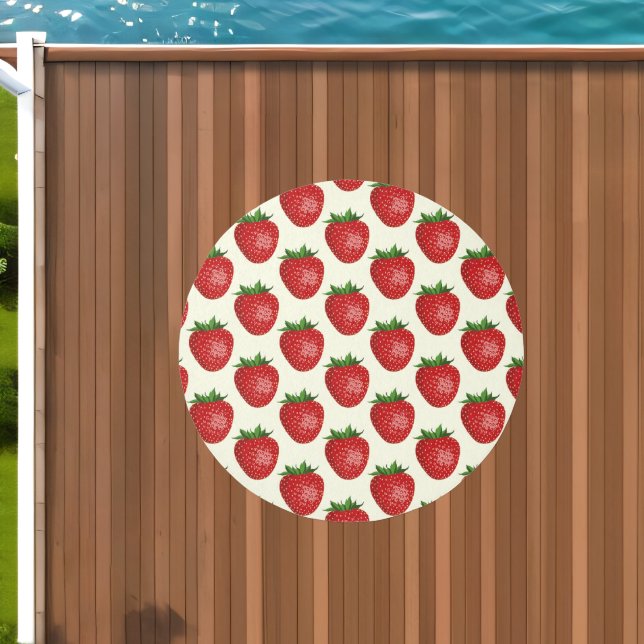 Strawberry Pattern, Red Strawberries, Fruit, Leaf Outdoor Rug (Insitu (Outdoor 1))