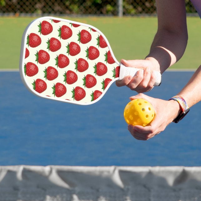 Strawberry Pattern, Red Strawberries, Fruit, Leaf Pickleball Paddle (Insitu)