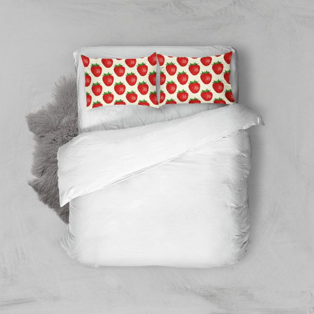 Strawberry Pattern, Red Strawberries, Fruit, Leaf Pillow Case (Creator Uploaded)