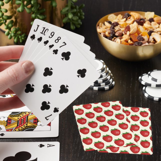 Strawberry Pattern, Red Strawberries, Fruit, Leaf Poker Cards (In Situ)