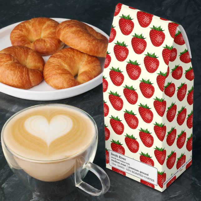 Strawberry Pattern, Red Strawberries, Fruit, Leaf Roasted Coffee (Breakfast)