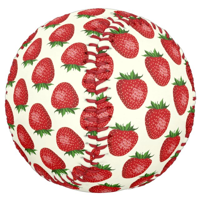 Strawberry Pattern, Red Strawberries, Fruit, Leaf Softball (Angled)