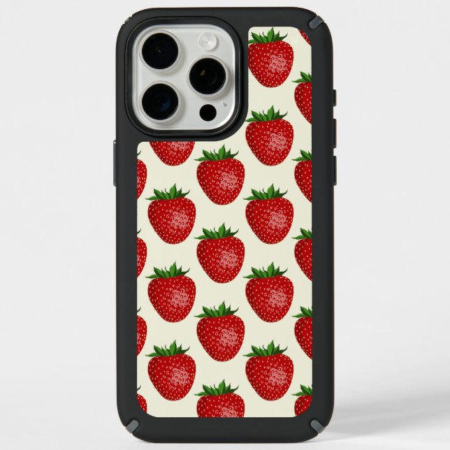 Strawberry Pattern, Red Strawberries, Fruit, Leaf Speck iPhone Case (Front)