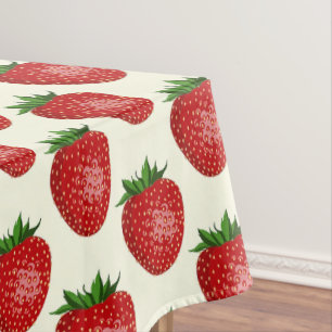 Strawberry Pattern, Red Strawberries, Fruit, Leaf Tablecloth