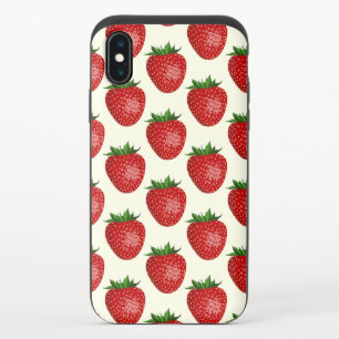 Strawberry Pattern, Red Strawberries, Fruit, Leaf iPhone XS Slider Case