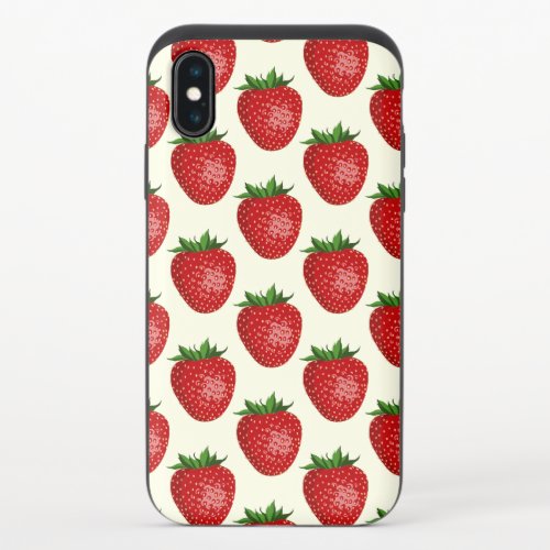 Strawberry Pattern Red Strawberries Fruit Leaf iPhone XS Slider Case