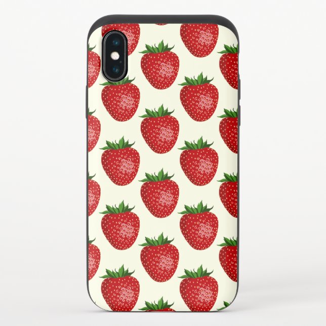 Strawberry Pattern, Red Strawberries, Fruit, Leaf Uncommon iPhone Case (Back)
