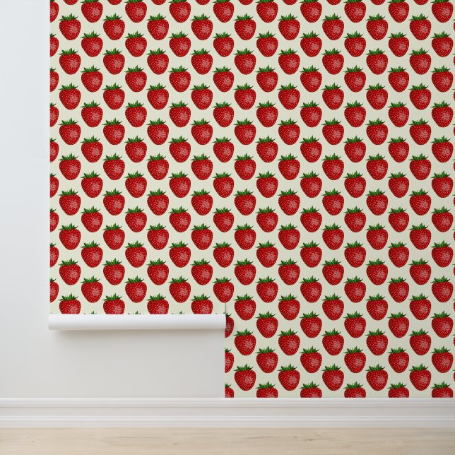 Strawberry Pattern, Red Strawberries, Fruit, Leaf Wallpaper (Application)