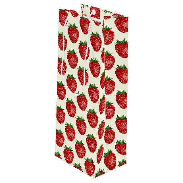 Strawberry Pattern, Red Strawberries, Fruit, Leaf Wine Gift Bag (Back Angled)
