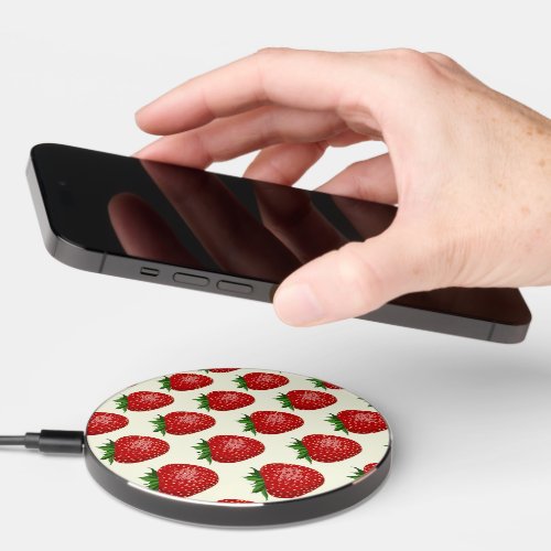 Strawberry Pattern Red Strawberries Fruit Leaf Wireless Charger