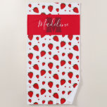 Strawberry Pattern Red White Monogram Name Food Beach Towel at Zazzle