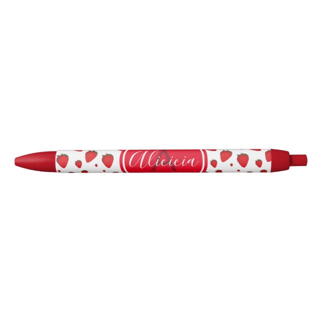 Strawberry Pattern Red White Name Initial Pen (Front)