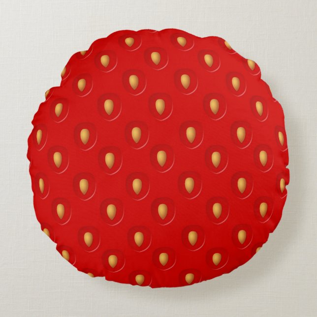 Strawberry Pattern Round Pillow (Front)