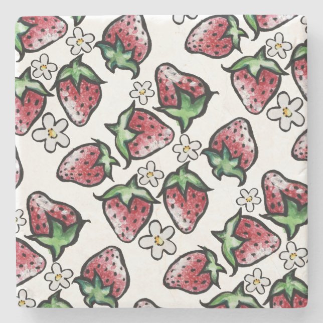 Strawberry pattern strawberries forever stone coaster (Front)
