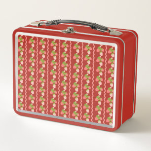 Strawberry pattern trellis spring summer kids metal lunch box