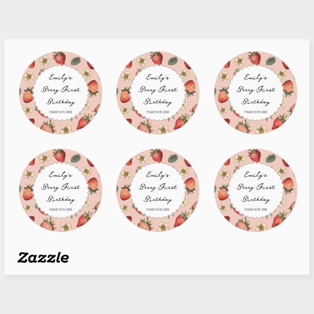 Strawberry Pattern Vintage  Classic Round Sticker (Sheet)