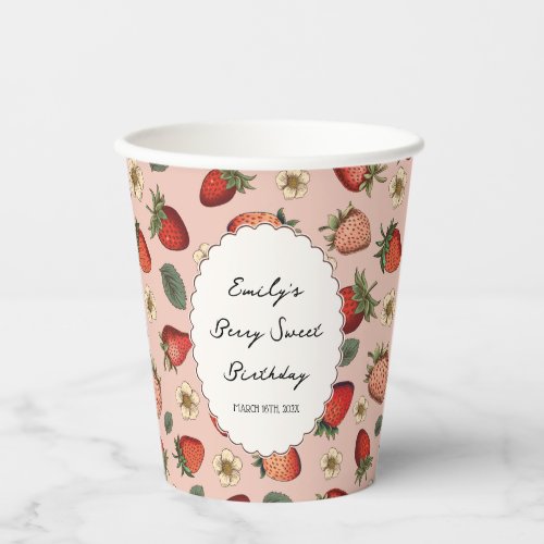 Strawberry Pattern Vintage Handwriting Berry Sweet Paper Cups