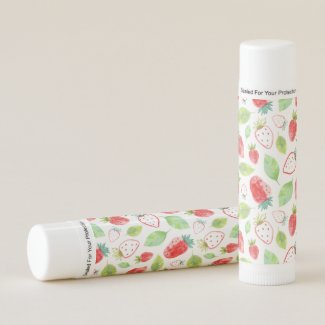 Strawberry pattern watercolor pink green pattern lip balm