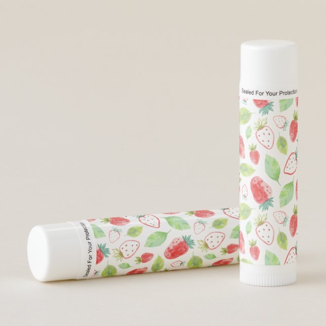 Strawberry pattern watercolor pink green pattern lip balm (Front)