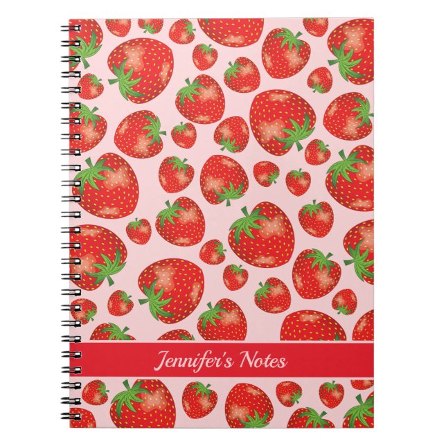 Strawberry Pattern With Custom Title Or Name Notebook (Front)